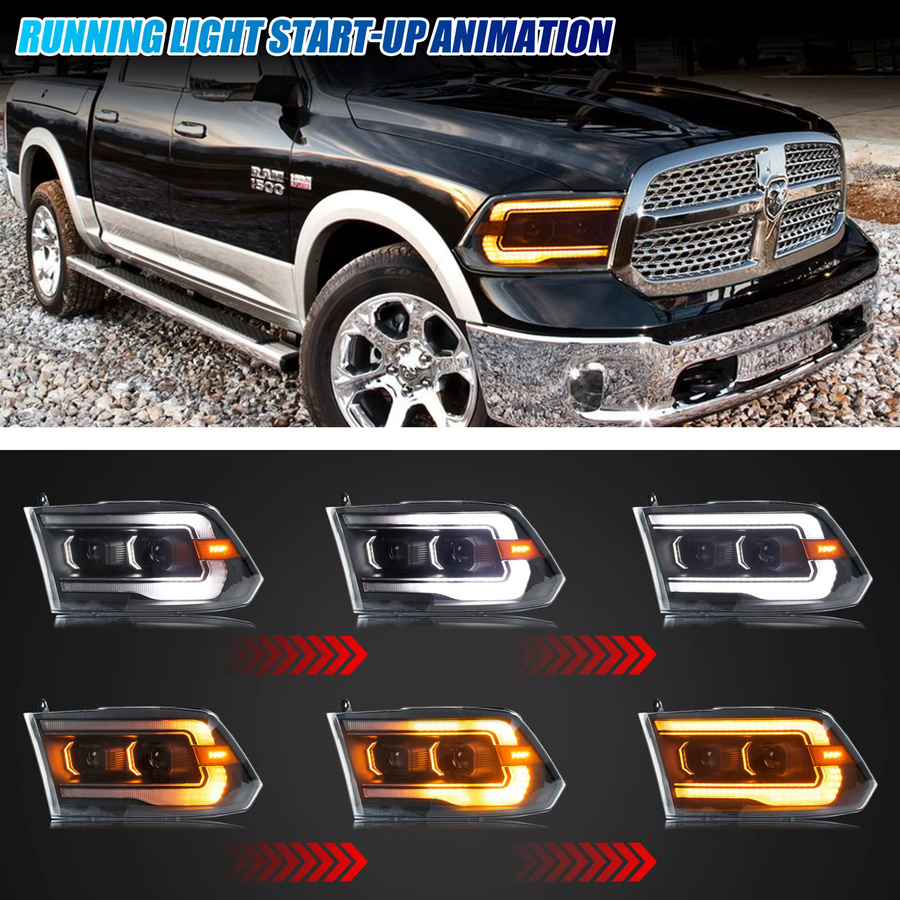 LED-Scheinwerfer für Dodge Ram 1500 2500 3500 4. Generation 2009–2018 mit Dual-Projektor, DRL und sequentieller Anzeige in Schwarz - Bild 3