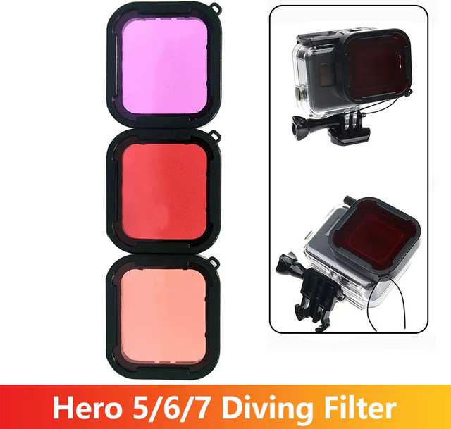 GoPro Tauchfilter mit Objektivdeckel für Hero 5, Hero 6 und Hero 7 in Rot, Lila und Rosa - Bild 1