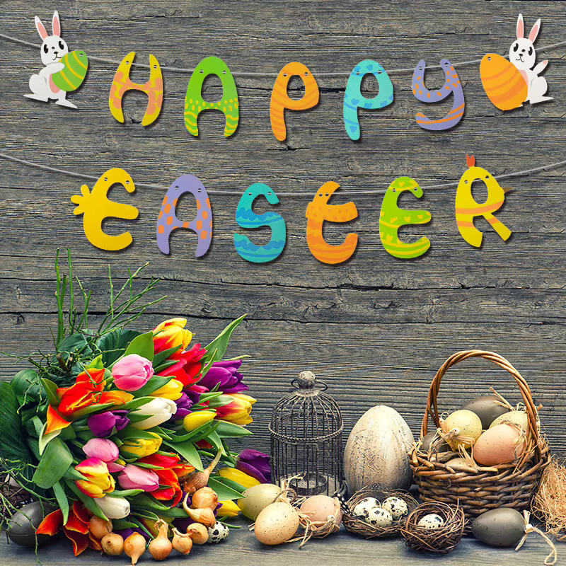 Osterbanner mit Häschen und Eiern als bunte Hängegirlande aus Papier für deine Frühlings- und Osterdekoration - Bild 2