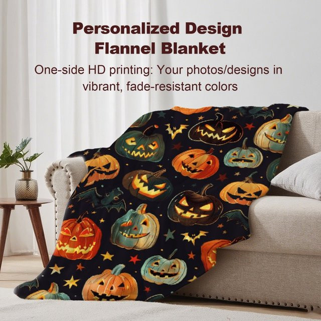 SRH Fleece-Überwurf mit Halloween-Motiv in Mehrfarbig, personalisierbare Kuscheldecke für Bett oder Büro - Bild 1