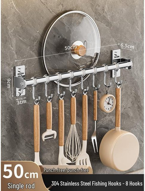 HomeHarmony Multifunktionaler Küchenwandhaken aus 304 Edelstahl in Silber zur Topfdeckel- und Besteckhalterung mit selbstklebender Montage ohne Bohren - Bild 1