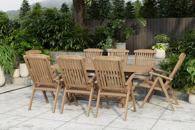 OUTFLEXX Garten-Essgruppe Ontario/Bounty aus Teakholz in Natur mit 8 Klappsesseln und ausziehbarer rechteckiger Tafel, B/T/H: 160 x 90 x 75 cm bis 210 x 90 x 75 cm - Bild 1