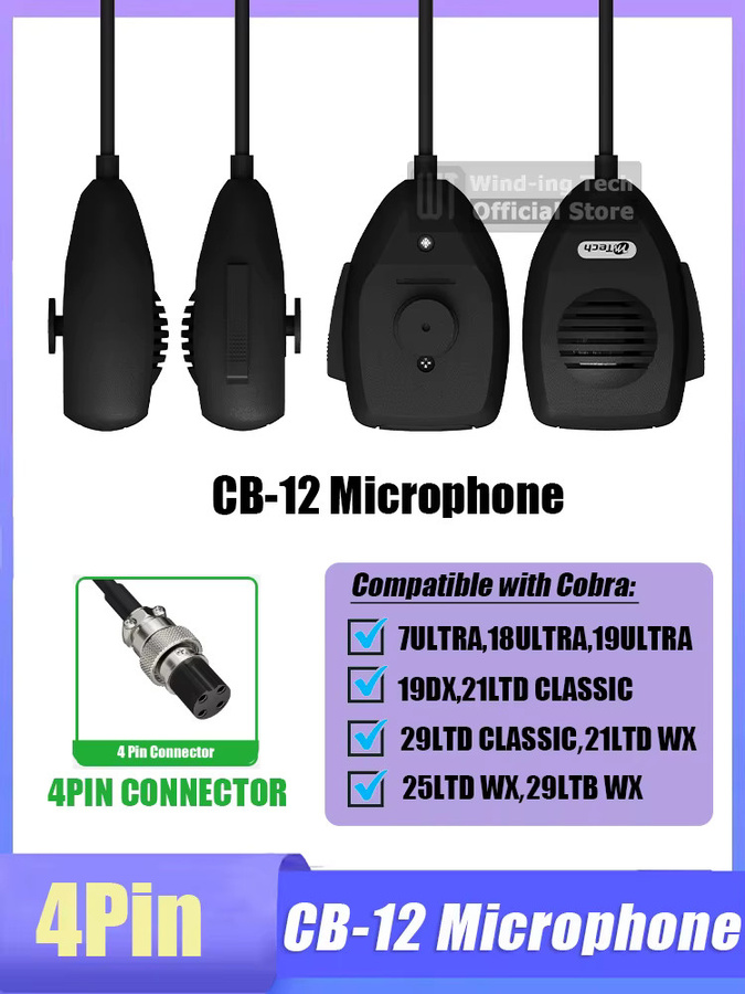 RONGYIN CB-12 Mikrofon mit 4-Pin-Anschluss in Schwarz für Amateurfunk und mobile CB-Funkgeräte wie Cobra 25 LTD, WX 7 ULTRA, 18 ULTRA, 19 DX und PPT-Lautsprecher - Bild 7