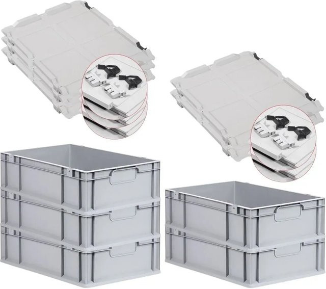 PROREGAL Spar Set 5x Eurobox Nextgen Economy mit Scharnierdeckel und schwarzen Schiebeschnappverschlüssen, Grau, H x B x T: 17 x 40 x 60 cm - Bild 1