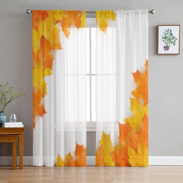 Transparenter Voile-Tüll-Vorhang von A Family Of Home Textiles mit Vogel- und Herbstblatt-Motiv, Farbe Transparent/Mehrfarbig, Breite: 135 cm, Höhe: 114 cm - Bild 1