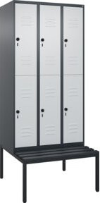C+P Doppelstock-Spind Classic PLUS Sitzbank mit 3 Abteilen und unterbautem Spindsystem, B/T/H: 212,0 x 90,0 x 81,5 cm, Kunststoff und Stahl, Anthrazitgrau/Lichtgrau/Schwarzgrau - Bild 1