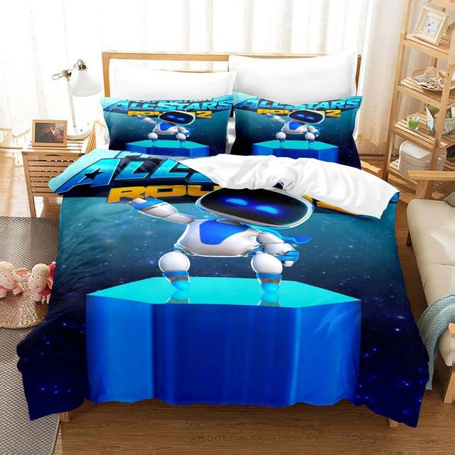 Bettwäsche-Set Astro Bot Anime mit 3D-Druck in Blau von Your Warm Home, bestehend aus Bettbezug und Kissenbezug aus Mikrofaser, Breite: 200 cm, Höhe: 230 cm - Bild 1