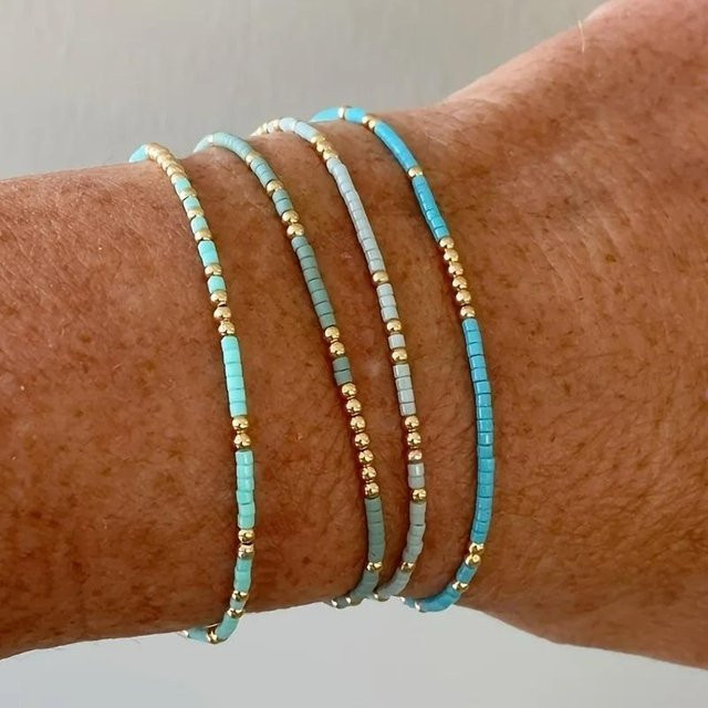 Armband, Türkis Samenperlen, Glasperlen, Bunt, Damen, Mädchen - Bild 1