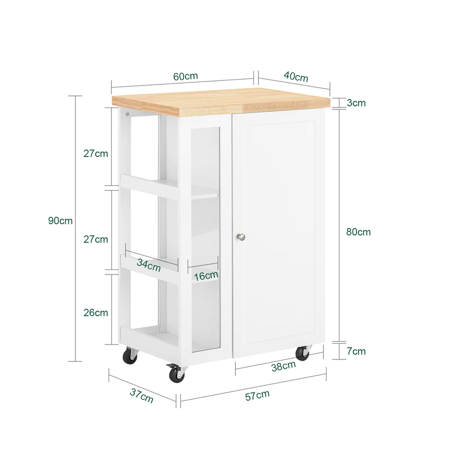 SoBuy Küchenwagen FKW75 Servierwagen mit 3 Ablagefächern und Rollen in Weiß, B/T/H: 60 x 40 x 90 cm - Bild 2