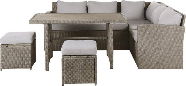 Beliani Lounge Set BARDI in Taupe mit Eckelement, Ottoman und Couchtisch aus pulverbeschichtetem Aluminium und UV-beständigem Polyester, B/T/H: 160 x 189 x 89 cm - Bild 1