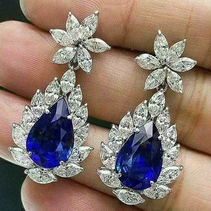 Huitan Ohrringe, blaue Birnen-Zirkonia, Silber, Damen - Bild 2