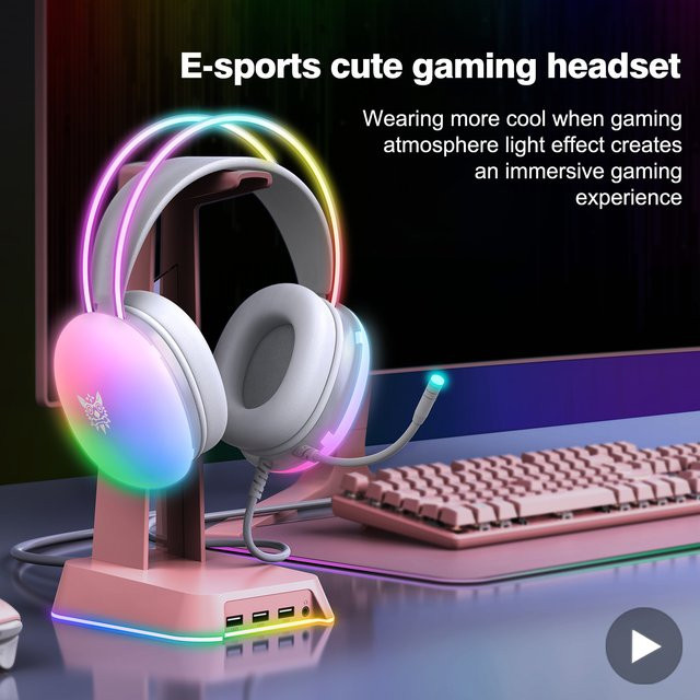 AyeBeau Gaming Headset mit Mikrofon und RGB Beleuchtung für PC und Smartphone in Weiss/Multicolour - Bild 1