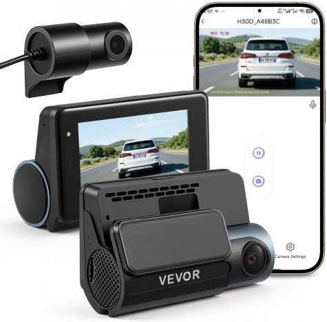 VEVOR 4K Dashcam Set für Auto mit Front- und Rückkamera, 1080p Dual-Aufnahme, integriertes GPS, G-Sensor, WLAN App-Steuerung, 3 Zoll Bildschirm, 123° + 125° Weitwinkel, Loop-Aufnahme und Parkmodus, Schwarz - Bild 1