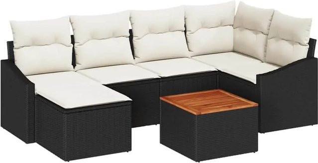 vidaXL Garten-Sofa-Set 7-teilig in Schwarz-Weiß mit Polstern und Stauraum aus Polyrattan und pulverbeschichtetem Stahl - Bild 1