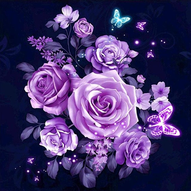 GoolRC 5D Diamant-Malerei Rose mit runden Steinen in Purple - Bild 1