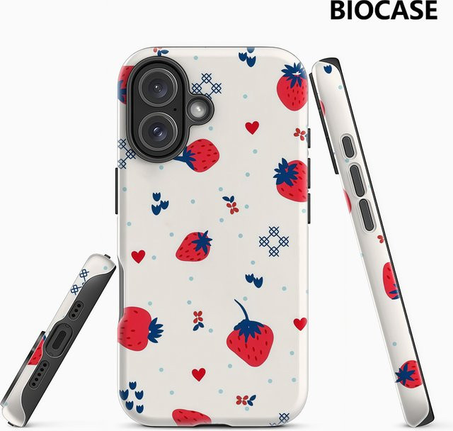 Handyhülle Erdbeeren und Creme für Apple iPhone 17 16 15 14 13 12 Pro Max Plus mit doppelschichtiger Rückseite in Multicolour - Bild 1