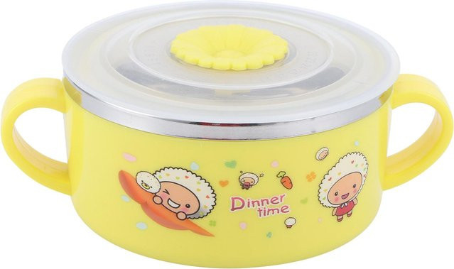 CosyHome Baby und Kinder Fütterungsschüssel aus 304 Edelstahl mit Deckel, Gelb - Bild 1