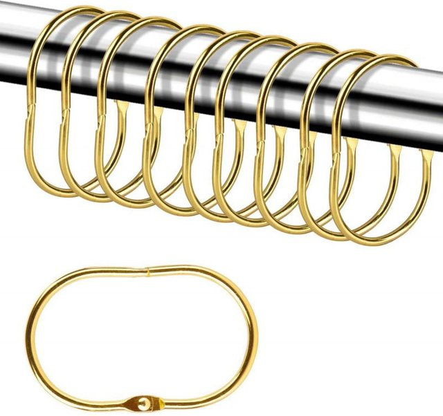 XYKK01 Duschvorhangringe aus Metall in Gelb/Gold, ovale Schnapp-Duschvorhanghaken rostbeständig - Bild 1