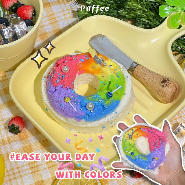 Happy Game Regenbogen-Bagel-Squishy aus lebensmittelechtem Silikon in Multicolour als weiches sensorisches Klebespielzeug - Bild 1