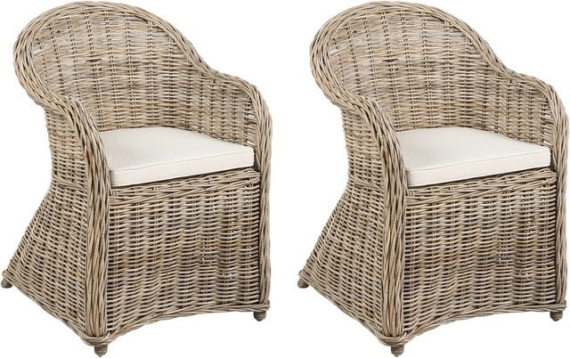 Beliani Sessel in Beige mit geflochtenem Rattan und Armlehnen, B/T/H: 68 x 56 x 87 cm - Bild 1