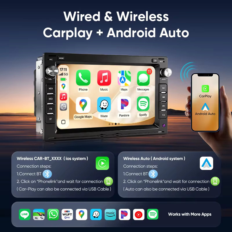 AINAVI 7 Zoll 2 Din Autoradio mit Wireless Carplay und Android Auto, IPS Touchscreen, Bluetooth 5.0, Schwarz, passend für VW Golf 4, Jetta MK4, Passat B5, Multivan T5, Polo 4, Seat Leon und Skoda EOS - Bild 3