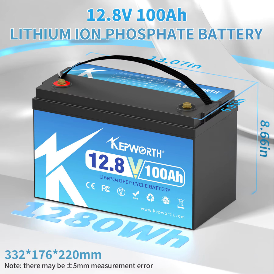 KEPWORTH LiFePO4-Akku 12 V 100 Ah, wiederaufladbarer Lithium-Eisenphosphat-Akku in Schwarz - Bild 3