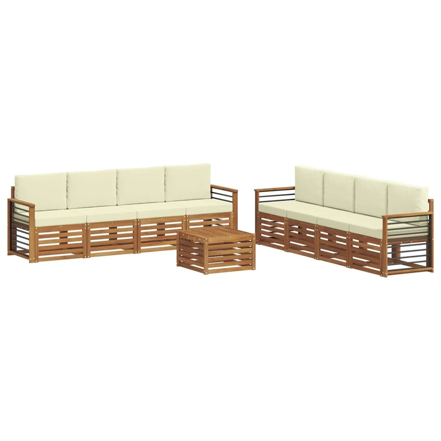 vidaXL Sofagarnitur 9-teilig aus Massivholz Akazie in Natur und Creme mit Tisch und Sitzkissen - Bild 2