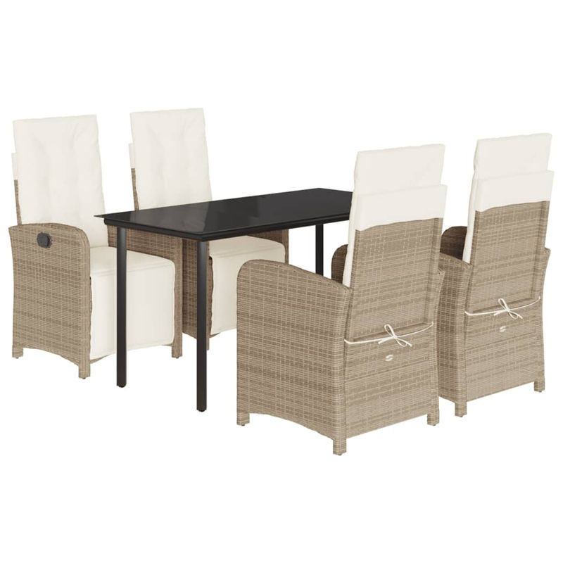 Vidaxl 5-teiliges Gartenmöbel-Set aus Polyrattan mit Kissen und Glastisch in Beige - Bild 3