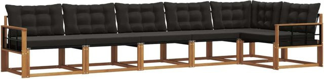 vidaXL Outdoor-Sofagarnitur 6-teilig aus Akazienholz und Textilene in L-Form mit Kissen, Schwarz/Natur - Bild 1