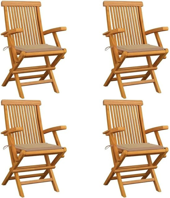 vidaXL Gartenstuhl-Set aus Teak-Hartholz mit 4 beige Kissen - Bild 1