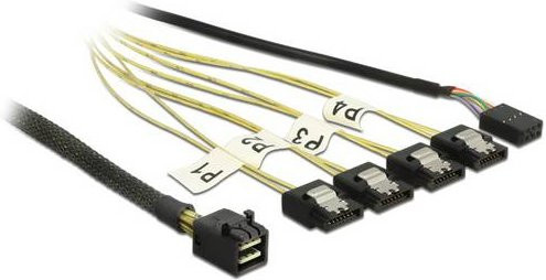 Delock Datenkabel Mini-SAS HD SFF-8643 auf 4x SATA 6 Gb/s, Schwarz-Silber-Gelb, 0,5 m - Bild 1
