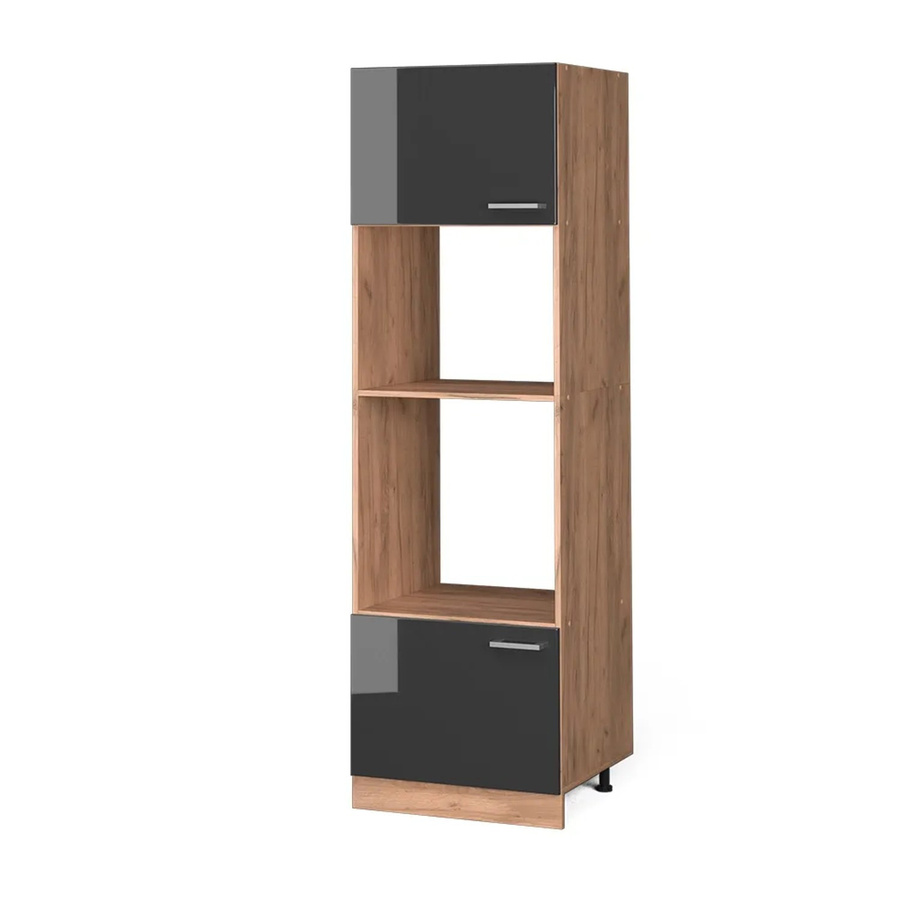 Vicco Mikrowellenschrank R-Line in Anthrazit Hochglanz und Goldkraft Eiche, B/T/H: 60,0 x 44,33 x 207,0 cm - Bild 2