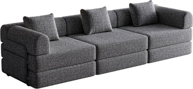 PXloue 3 Sitzer Schlafsofa mit Bettfunktion und Stauraum, Chenille, Beige, Metallrahmen - Bild 1