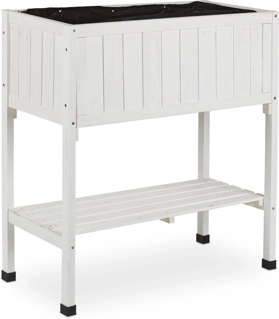 Relaxdays Stelzenhochbeet aus Tannenholz in Weiß mit PVC Folie, B: 80 cm, T: 74 cm, H: 38 cm - Bild 1