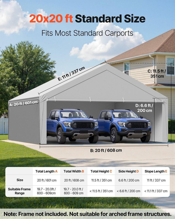 Buying Solutions MB Carport Ersatzdach Grau, Tragbares Garagenzelt mit Seitenwänden aus wasserfestem PE-Gewebe, B/T: 600 x 600 cm - Bild 5