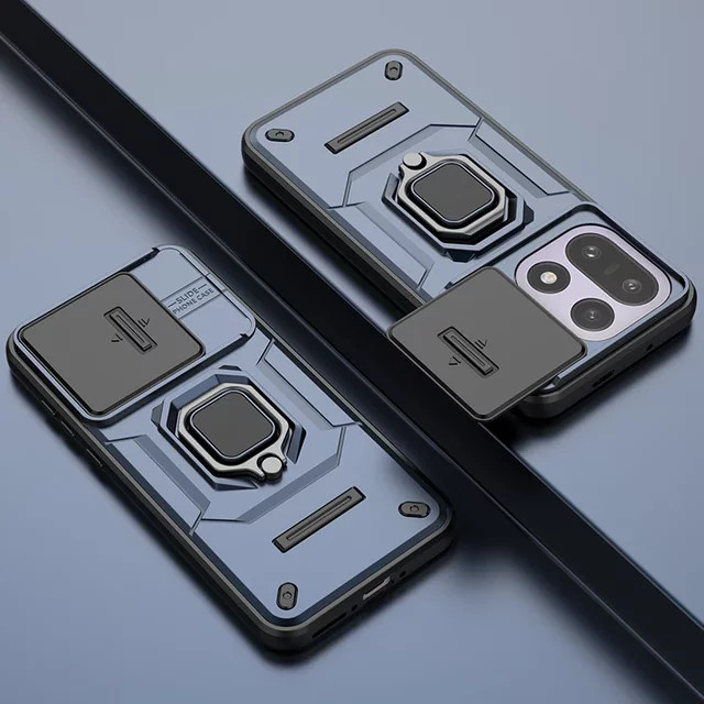 Stoßfeste OnePlus 15 und 15R Handyhülle im Luxus Rüstungs-Design mit magnetischem Ringhalter aus PC und TPU in Blau - Bild 1
