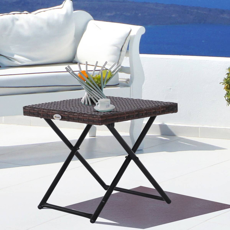 Outsunny Klappbarer Beistelltisch aus Polyrattan und Metall in Braun, B/T/H: 40 x 40 x 40 cm - Bild 4