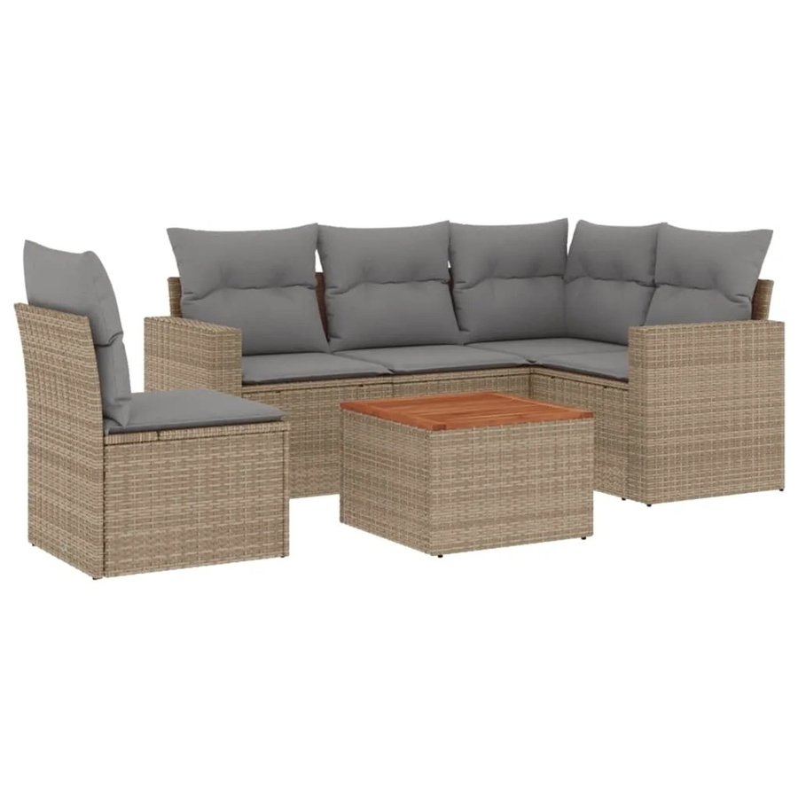 vidaXL 6-teilige Garten-Sofagarnitur in L-Form aus Poly-Rattan in Beige mit Kissen und pulverbeschichtetem Stahlgestell - Bild 2