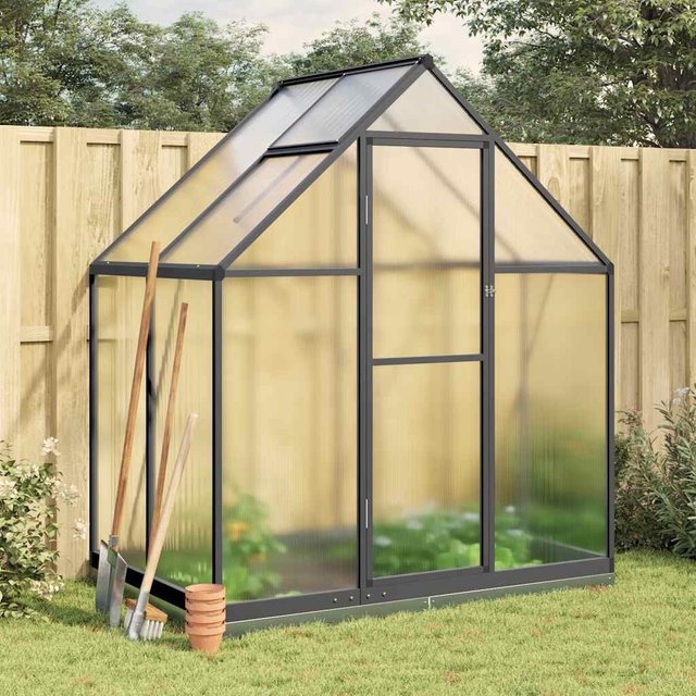 vidaXL Gewächshaus mit Fundamentrahmen aus Aluminium und Polycarbonat in Anthrazit, B/T/H: 169 x 114 x 202 cm - Bild 2