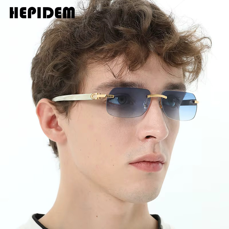 HEPIDEM Sonnenbrille, randlos, rechteckig, Horn, blau, Unisex - Bild 2
