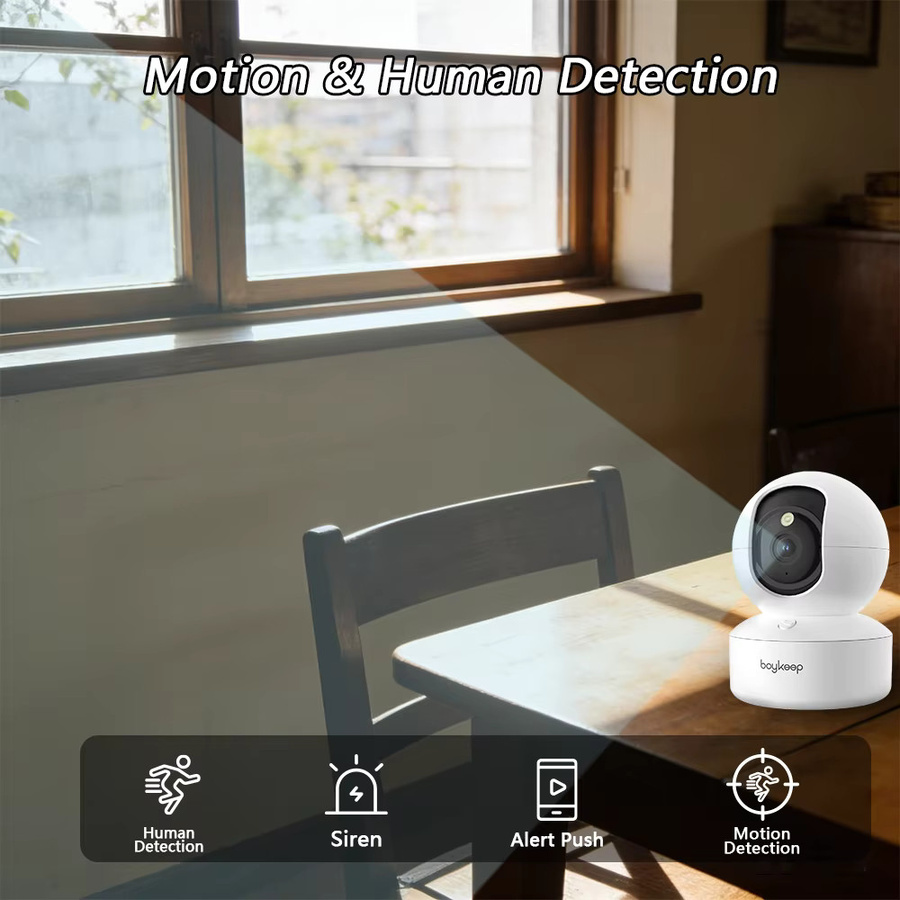 Boykeep 2K Haustier-Hundekamera mit App-Steuerung, 5G/2,4GHz WLAN Innen-Sicherheitskamera mit 360° Schwenk- und Neigefunktion, 2-Wege-Audio und Nachtsicht, Weiß - Bild 5