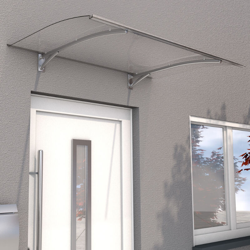 Pultvordach Heide von Scobalit in Edelstahloptik mit transparentem Polycarbonat-Dach und Aluminiumgestell in Silber - Bild 1