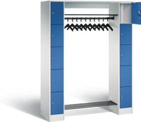 C+P Offene Garderobe Serie 8070 mit Garderobenstange und Zylinderschlössern, Front Enzianblau, Korpus Lichtgrau, H x B x T: 195,0 x 143,0 x 48,0 cm - Bild 1