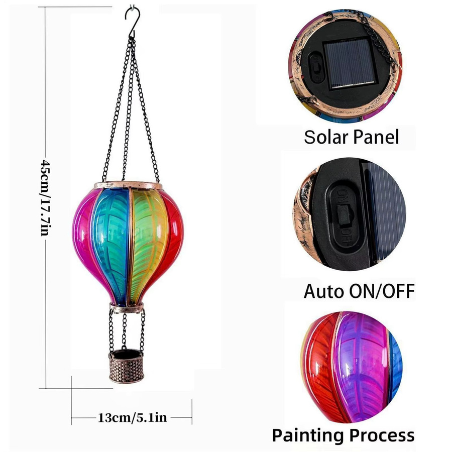 Wasserdichte Solar-Heißluftballon-Laterne aus Metall in Multicolour für Garten, Terrasse und Balkon im Boho-Stil - Bild 6
