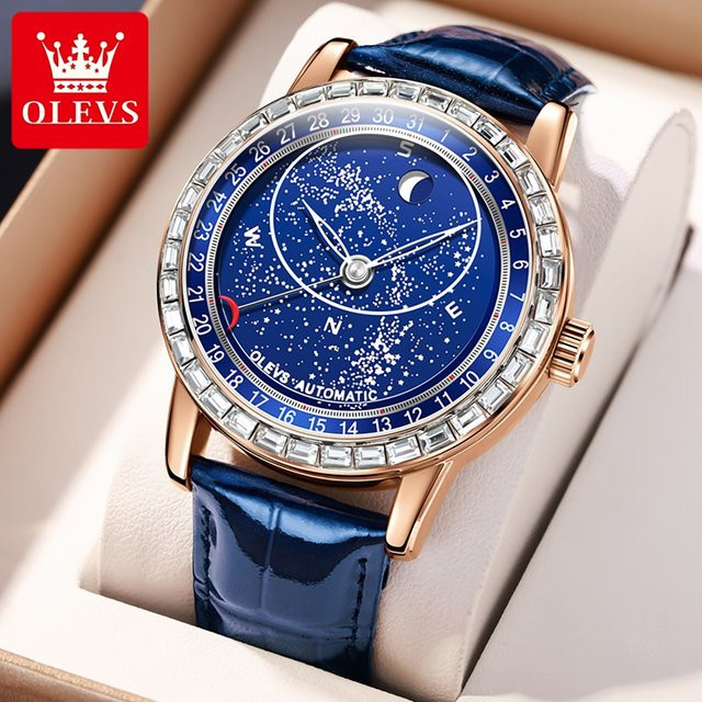 OLEVS Armbanduhr Automatik, Leder, Blau, Herren - Bild 1