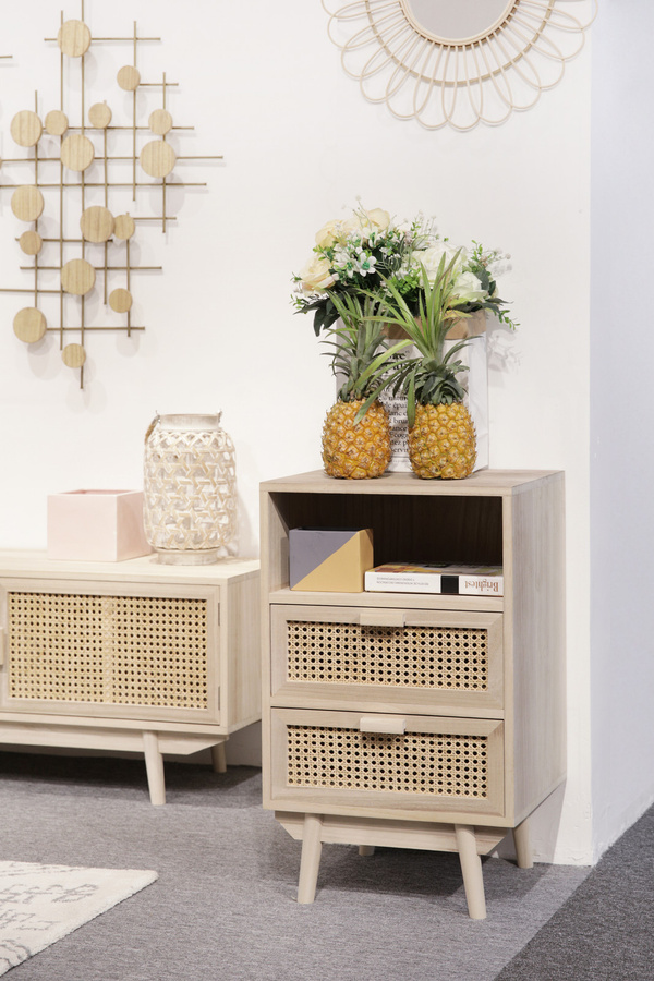 SalesFever Kommode aus Paulowniaholz und Rattangeflecht in Beige - Bild 1