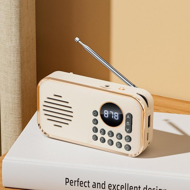 JINSERTA Mini Taschen-FM-Radio mit Bluetooth-Lautsprecher, tragbarer MP3-Player mit USB und TF-Karte, beige - Bild 1