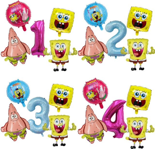 Potdemiel SpongeBob und Patrick Star Geburtstag Ballon Set mit Zahlen 1-9 für Kinder Party Dekoration in Mehrfarbig - Bild 1
