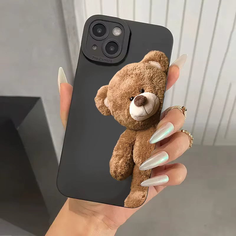 Weiche Silikon Handyhülle mit Nette Bär Design für Samsung Galaxy S25 S24 S23 S22 S21 Ultra Plus FE A16 A06 A26 A33 A56 A34 A54 A53 in Schwarz - Bild 2