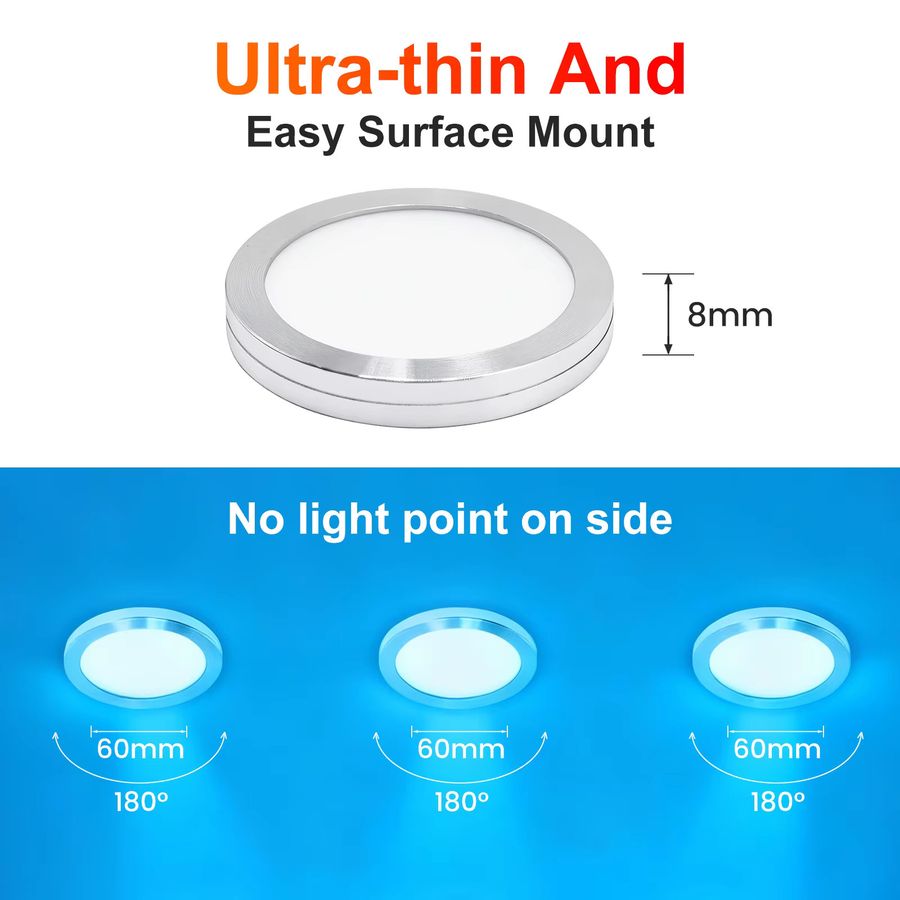 KISUFU Smart RGB LED Deckenstrahler mit Bluetooth und WIFI App-Steuerung, dimmbar, runde Unterschrankleuchte, 12V - Bild 3